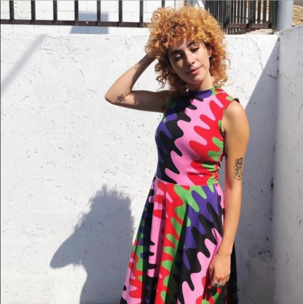 NOOWORKS DAHLIA DRESS IN STATIC PRINT M